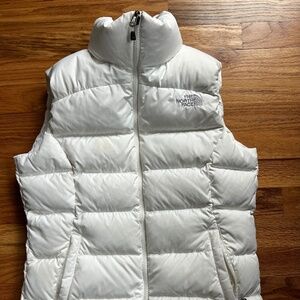 The North Face 700 bright white/gray down feather vest women’s S/P-XS
